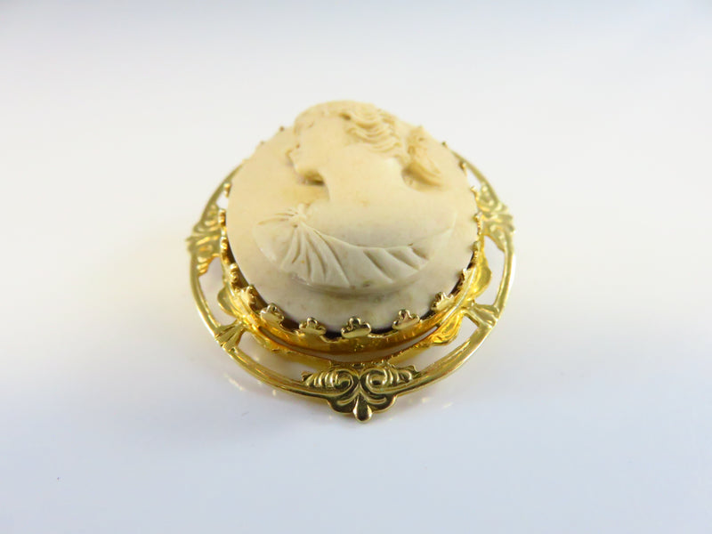 Cellulite Cameo Left Facing Brooch Art Nouveau Style Sam Martino Gold Filled