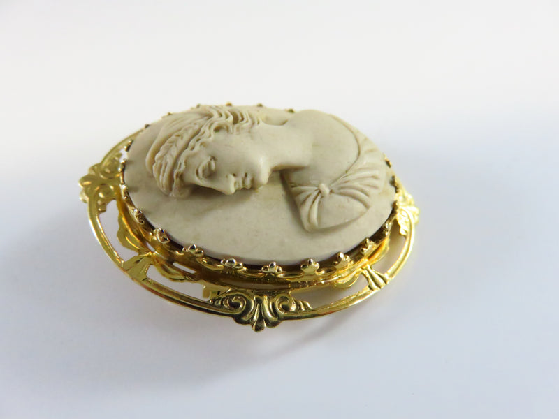 Cellulite Cameo Left Facing Brooch Art Nouveau Style Sam Martino Gold Filled