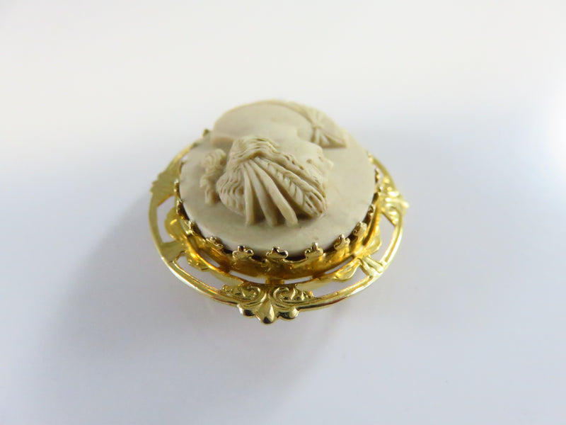 Cellulite Cameo Left Facing Brooch Art Nouveau Style Sam Martino Gold Filled