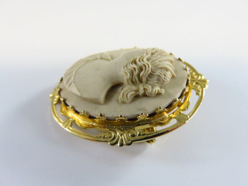 Cellulite Cameo Left Facing Brooch Art Nouveau Style Sam Martino Gold Filled