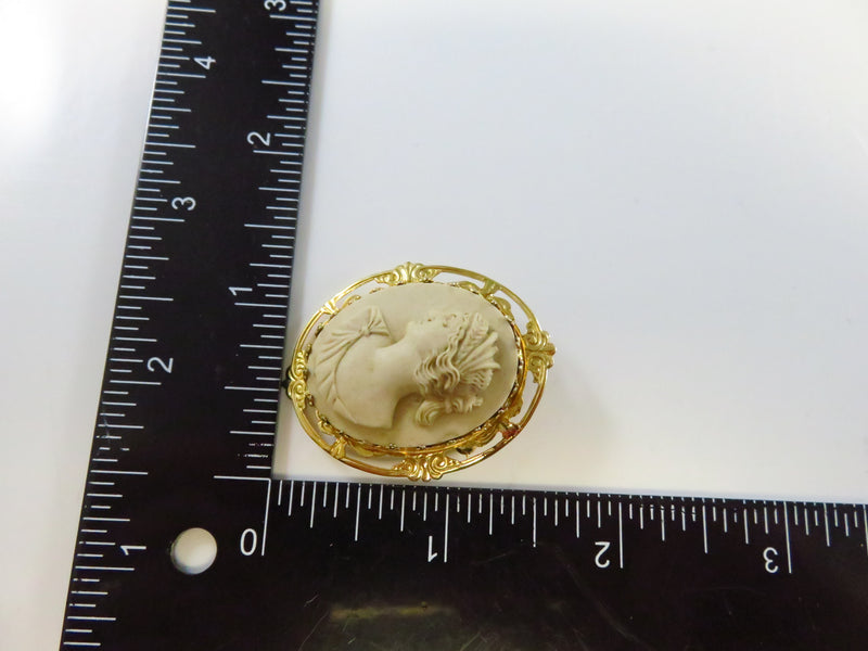 Cellulite Cameo Left Facing Brooch Art Nouveau Style Sam Martino Gold Filled