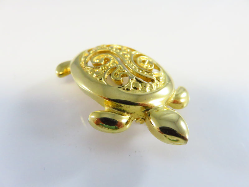 Vintage Turtle Brooch Signed ALI Open Work Swirl Gold Tone Pin 1 7/8"