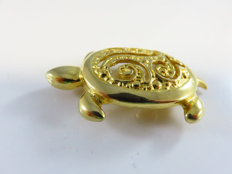 Vintage Turtle Brooch Signed ALI Open Work Swirl Gold Tone Pin 1 7/8"