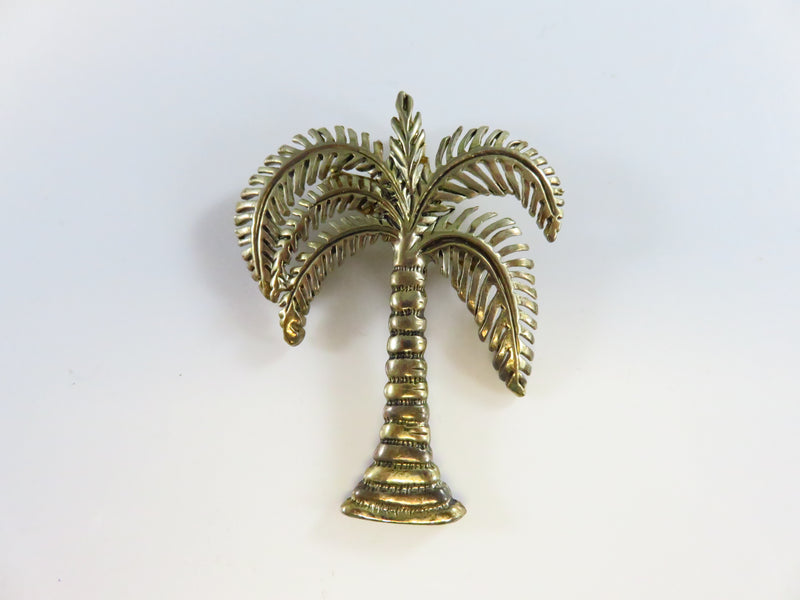 White Metal Beach Themed Palm Tree Pendant Brooch By MJ 2 3/8 x 1 7/8