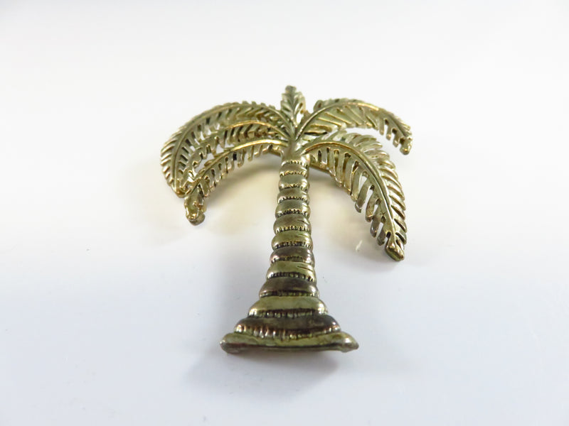 White Metal Beach Themed Palm Tree Pendant Brooch By MJ 2 3/8 x 1 7/8