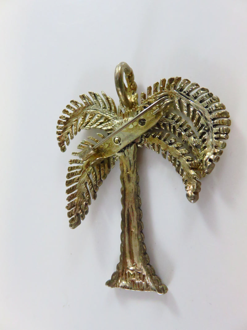 White Metal Beach Themed Palm Tree Pendant Brooch By MJ 2 3/8 x 1 7/8