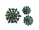 Emerald Green Sapphire Blue Rhinestone Brooch Earrings Bling Set Vintage — Jewelry & Watches:Vintage & Antique Jewelry:Costum