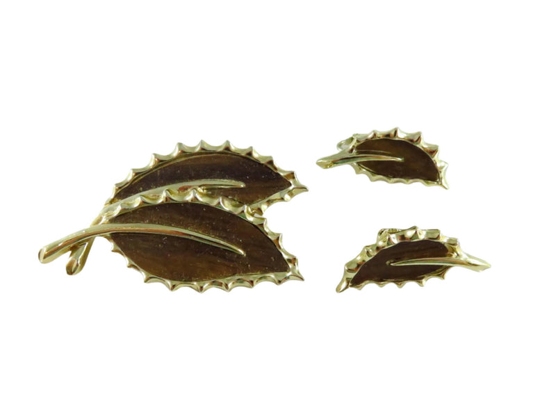 c1968 Wooded Beauty Brooch and Earring Set by Sarah Coventry