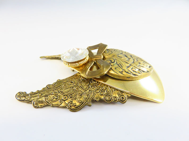 Handcrafted Angle Brooch with Rhinestone Head Gilded Body by Jane