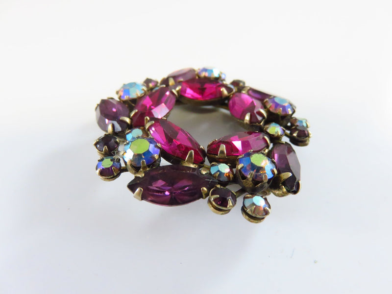 Weiss Purple Pink Glass and Aurora Borealis Wreath Brooch 2" x 2" product image for Just Stuff I Sell, clear front view, neutral background, original listing photo, optimized descriptive alt text, centered composition variant 5