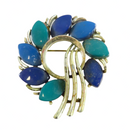 Lisner Moonglow Wreath Brooch Blue Teal Stone White Metal For Restoration — Silver — front view