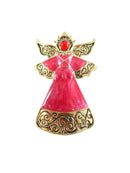 Angel Brooch Red Cabochon Head Lustrous Red Dress Gold Tone Body — Gold — front view