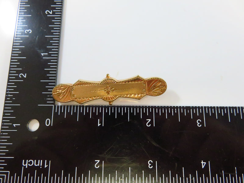 Victorian Gold Filled Etched Collar Bar Pin Brooch with T Closure 2 1/4"