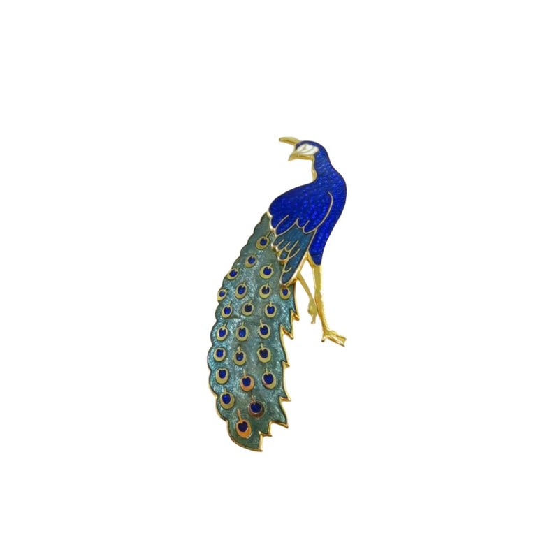 1998 FGA Peacock Brooch Pin Glittery Blue & Green Enamel Gold Tone Pin