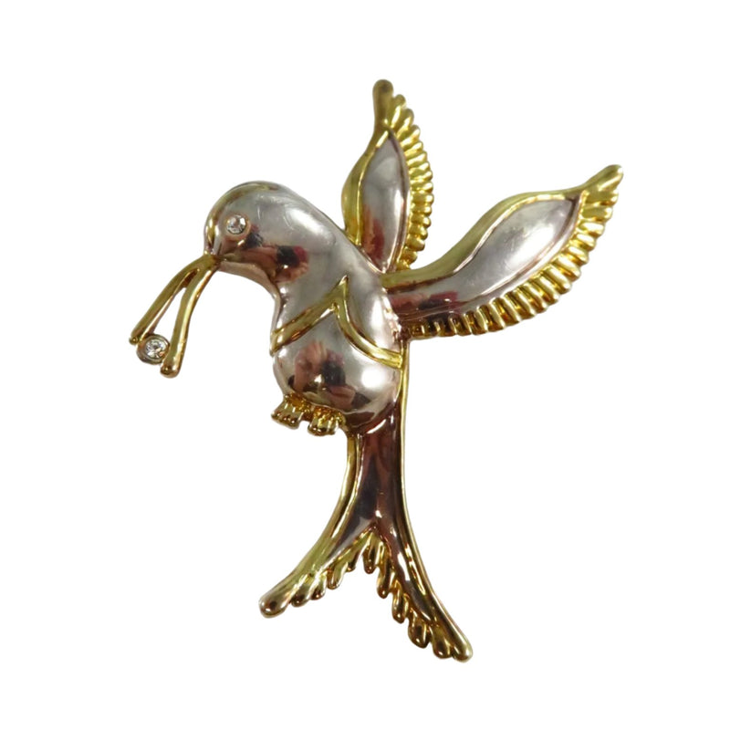 Hummingbird Brooch in Silver and Gold Tone Rhinestone Eye Marie Jennifer