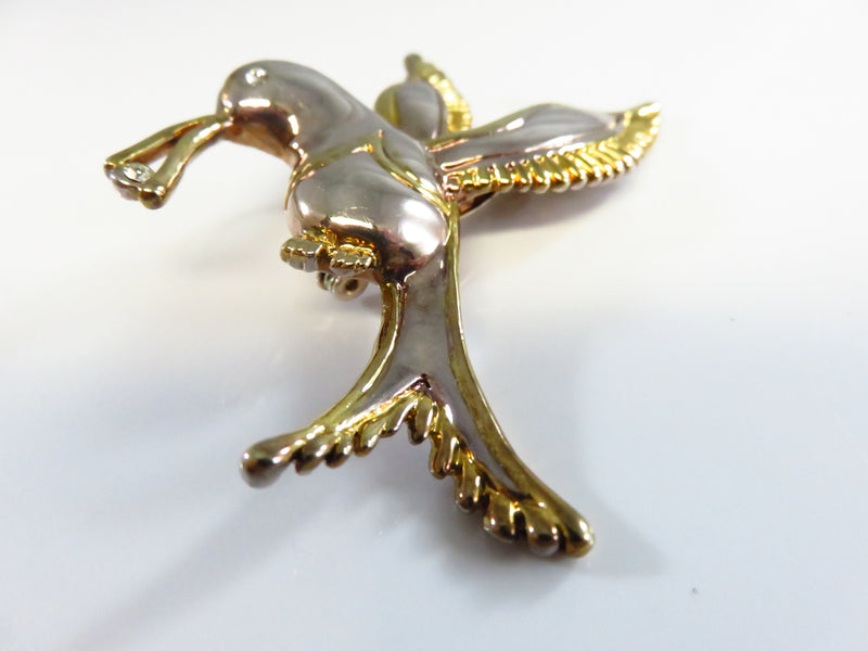 Hummingbird Brooch in Silver and Gold Tone Rhinestone Eye Marie Jennifer