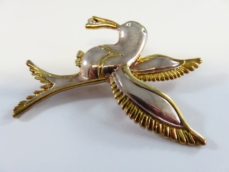 Hummingbird Brooch in Silver and Gold Tone Rhinestone Eye Marie Jennifer