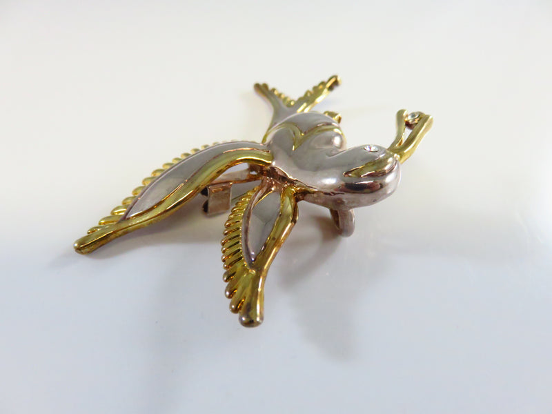 Hummingbird Brooch in Silver and Gold Tone Rhinestone Eye Marie Jennifer