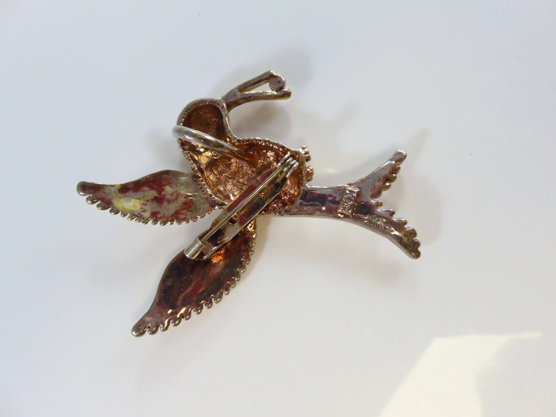 Hummingbird Brooch in Silver and Gold Tone Rhinestone Eye Marie Jennifer