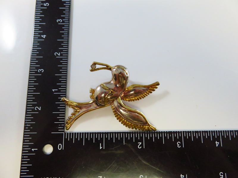 Hummingbird Brooch in Silver and Gold Tone Rhinestone Eye Marie Jennifer