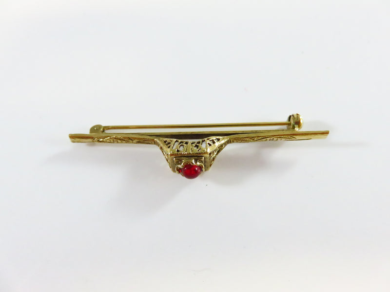 Art Deco Inspired Bar Pin Brooch Foil Back Cabochon Pierce Setting Gold Tone