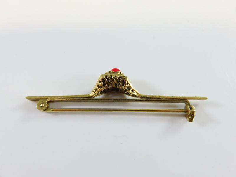 Art Deco Inspired Bar Pin Brooch Foil Back Cabochon Pierce Setting Gold Tone