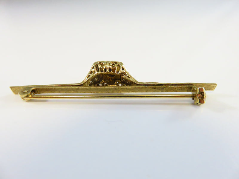 Art Deco Inspired Bar Pin Brooch Foil Back Cabochon Pierce Setting Gold Tone