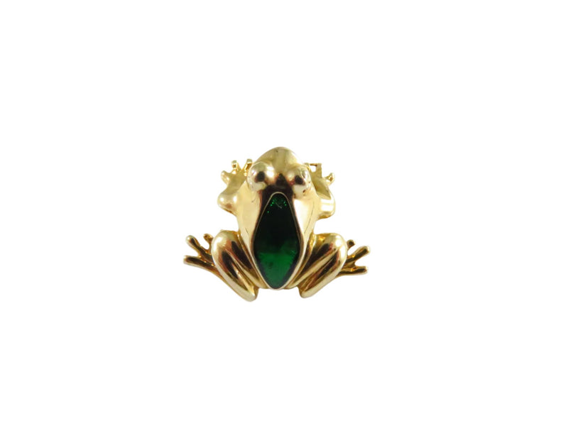 Frog Lapel Hatpin Green Enamel Gold Tone Metal by Avon