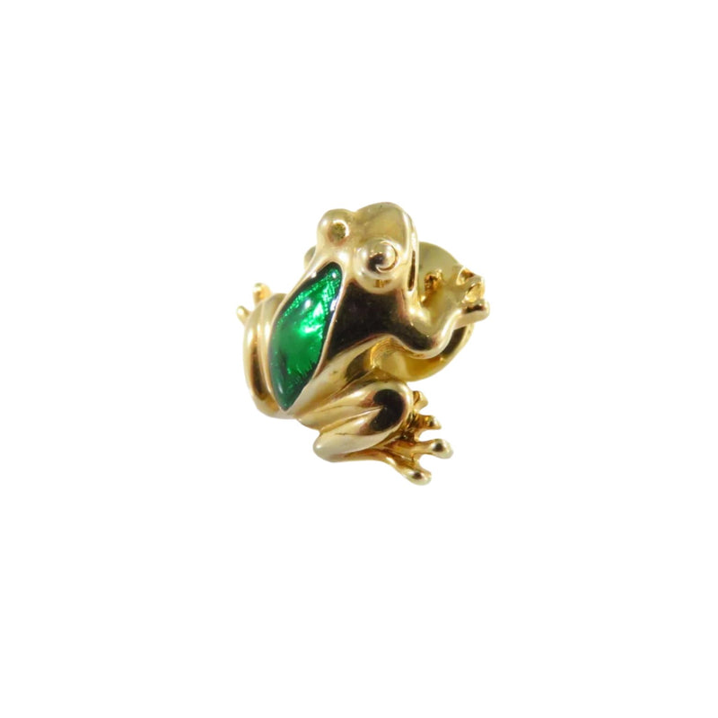 Frog Lapel Hatpin Green Enamel Gold Tone Metal by Avon