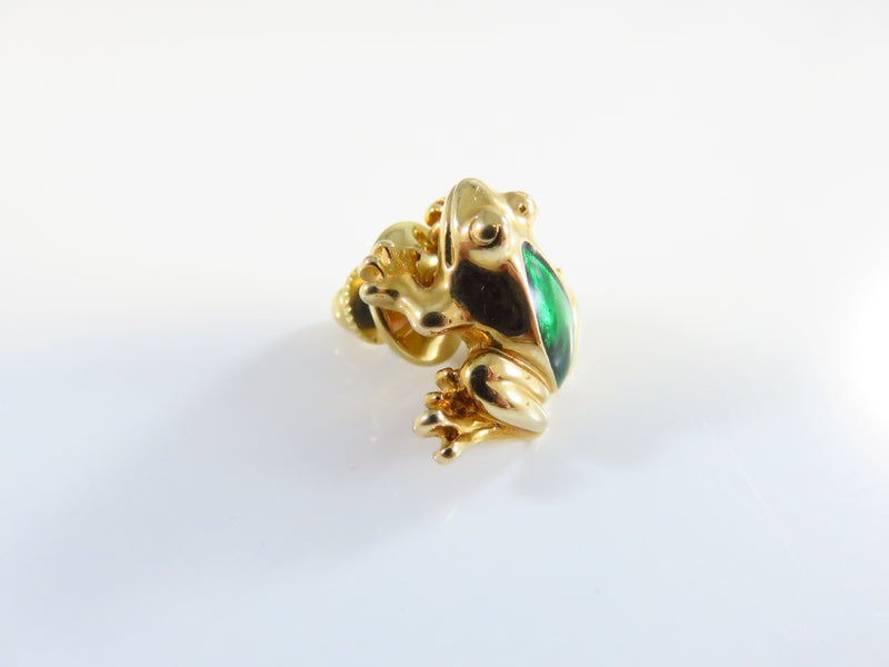 Frog Lapel Hatpin Green Enamel Gold Tone Metal by Avon