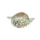 Vintage Shimmering Rainbow Iridescent Rhinestone Shell Silver Tone Brooch — Silver — front view