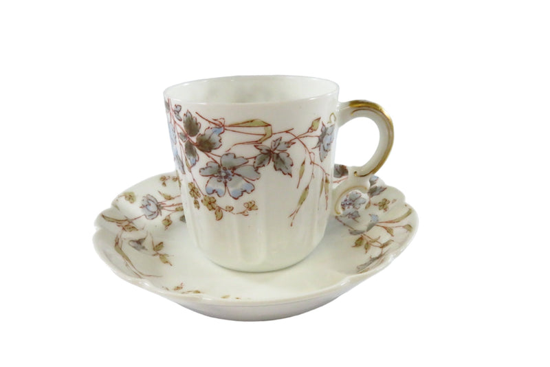 Haviland & Co Limoges France Small Coffee Tea Cup and Saucer With Flowers