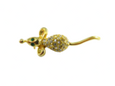 Running Mouse Lapel Brooch Pin Green Eyes Paved Rhinestone Body c1970's — Gold — front view