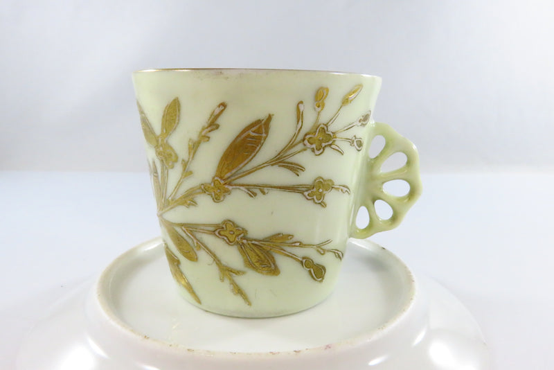 Small Tea Cup Coffee Cup and Saucer With Gilded Flowers Yellow & Gold