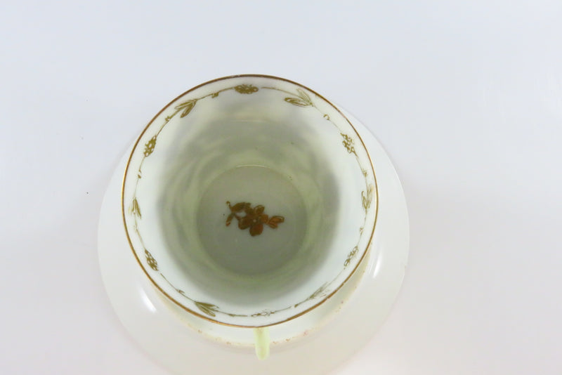 Small Tea Cup Coffee Cup and Saucer With Gilded Flowers Yellow & Gold