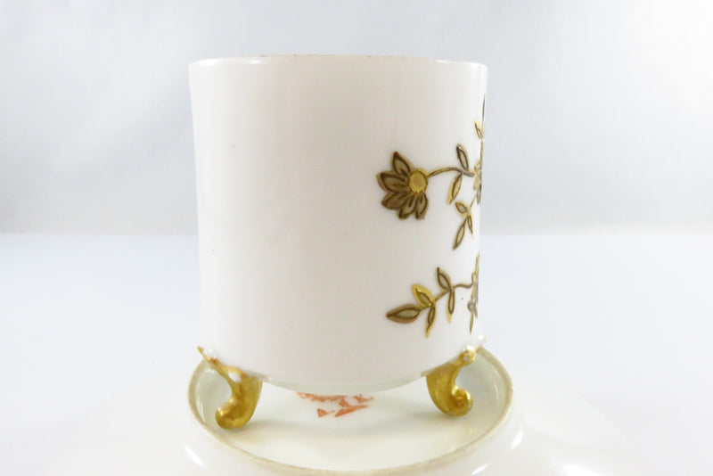 Small Tea Cup Coffee Cup and Saucer With Gilded Flowers Bird White & Gold