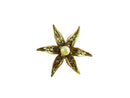Filigree Style Vintage Flower Form Lapel Pin Faux Pearl by Tacoa — Gold • Pearl — front view