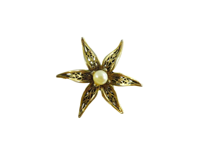 Filigree Style Vintage Flower Form Lapel Pin Faux Pearl by Tacoa