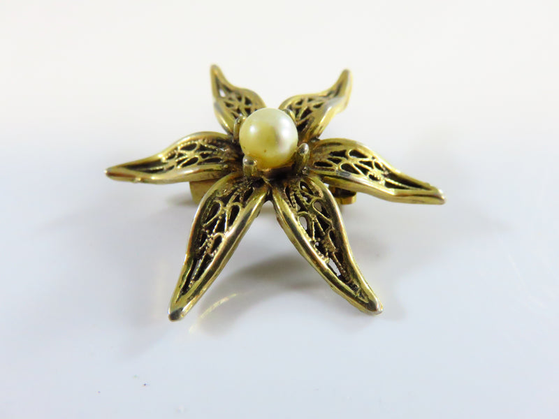 Filigree Style Vintage Flower Form Lapel Pin Faux Pearl by Tacoa