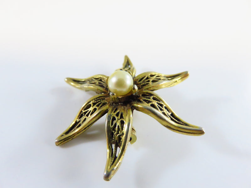 Filigree Style Vintage Flower Form Lapel Pin Faux Pearl by Tacoa