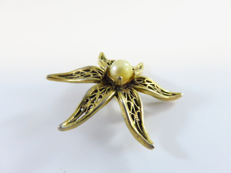 Filigree Style Vintage Flower Form Lapel Pin Faux Pearl by Tacoa