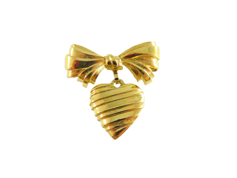 I Love You Mother Ribbon and Dangling Heart Lapel Pin by Avon — Gold — front view