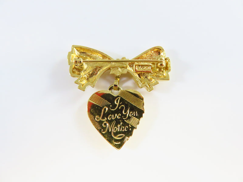 I Love You Mother Ribbon and Dangling Heart Lapel Pin by Avon