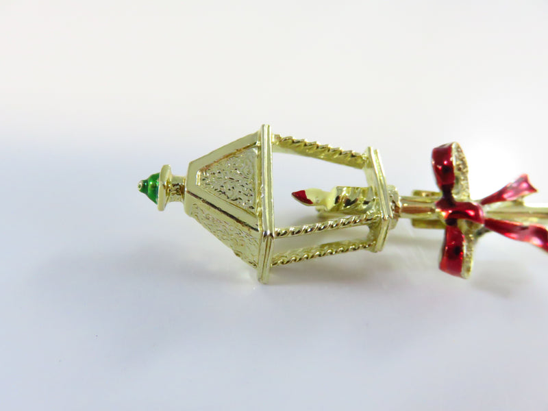 Gerry's Christmas Lantern Red Enameled Bow Brooch Pin 2 1/2