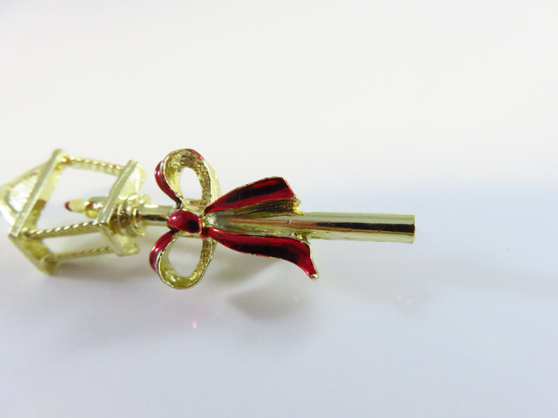 Gerry's Christmas Lantern Red Enameled Bow Brooch Pin 2 1/2