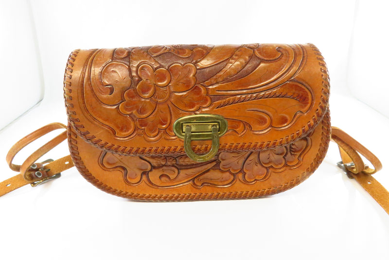 Pretty Tooled Leather Handbag Purse with floral design Some Issues