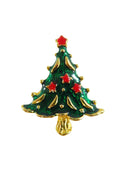 Christmas Tree Brooch Gold Tone Rich Green and Red Enameling 1 3/4" — Gold — front view