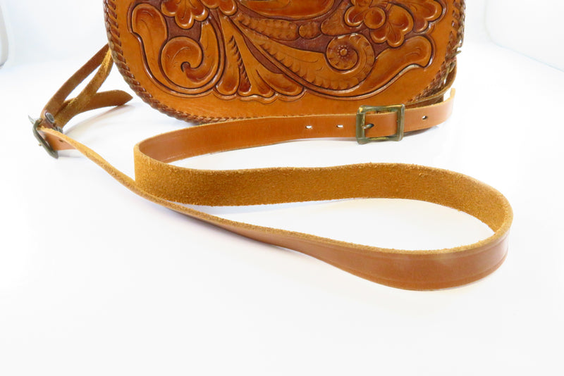 Pretty Tooled Leather Handbag Purse with floral design Some Issues