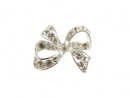 Rhinestone Bow Pin Silver Tone Bow with Safety Latch 1 1/2" x 1 1/2" — Silver — front view