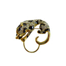 Vintage Black Enamel Paved Rhinestone Leopard Charm Brooch Gold Tone — Gold, Enamel — front view